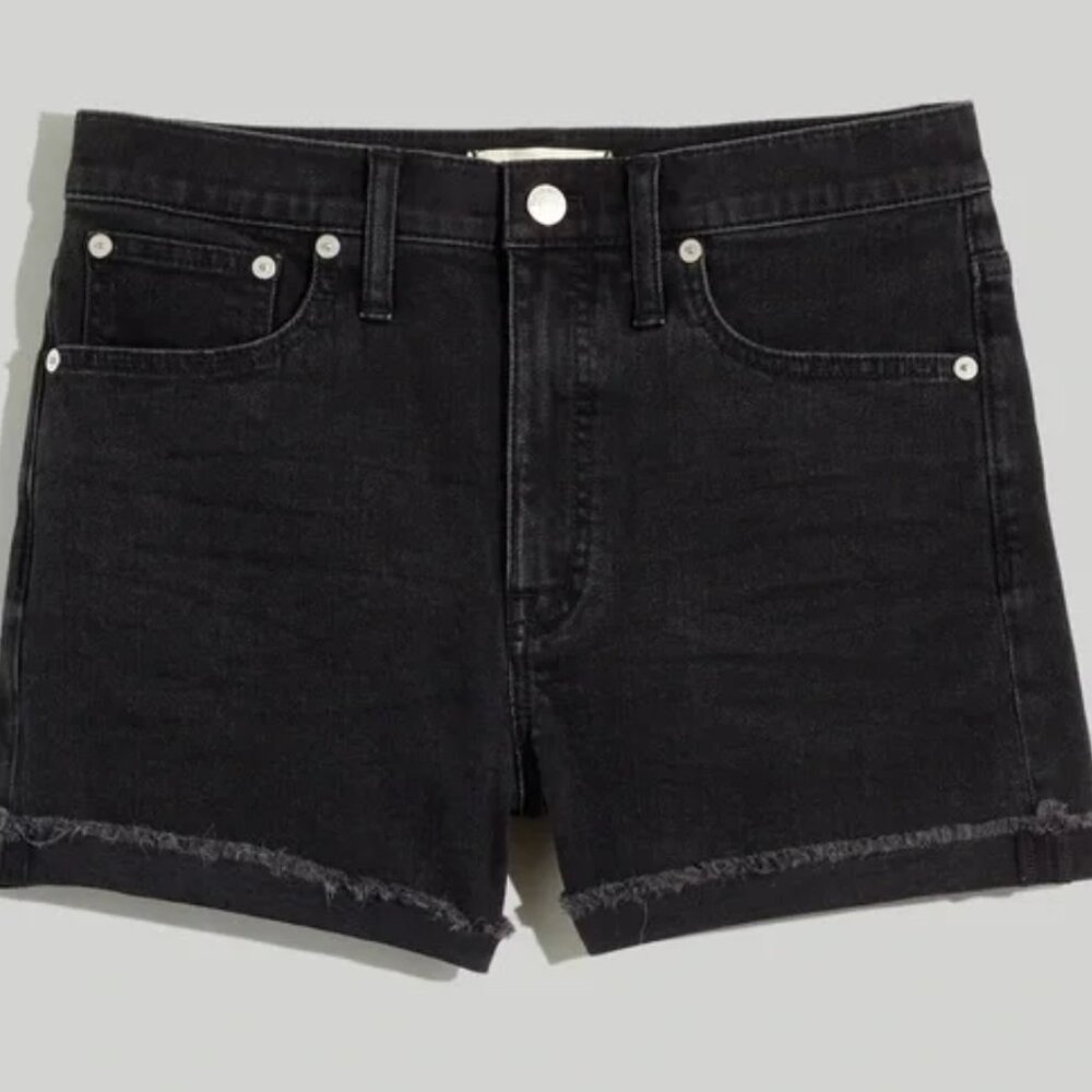 MADEWELL Black High-Waisted Denim Raw Hem Jean Shorts in Lunar Wash Size 28